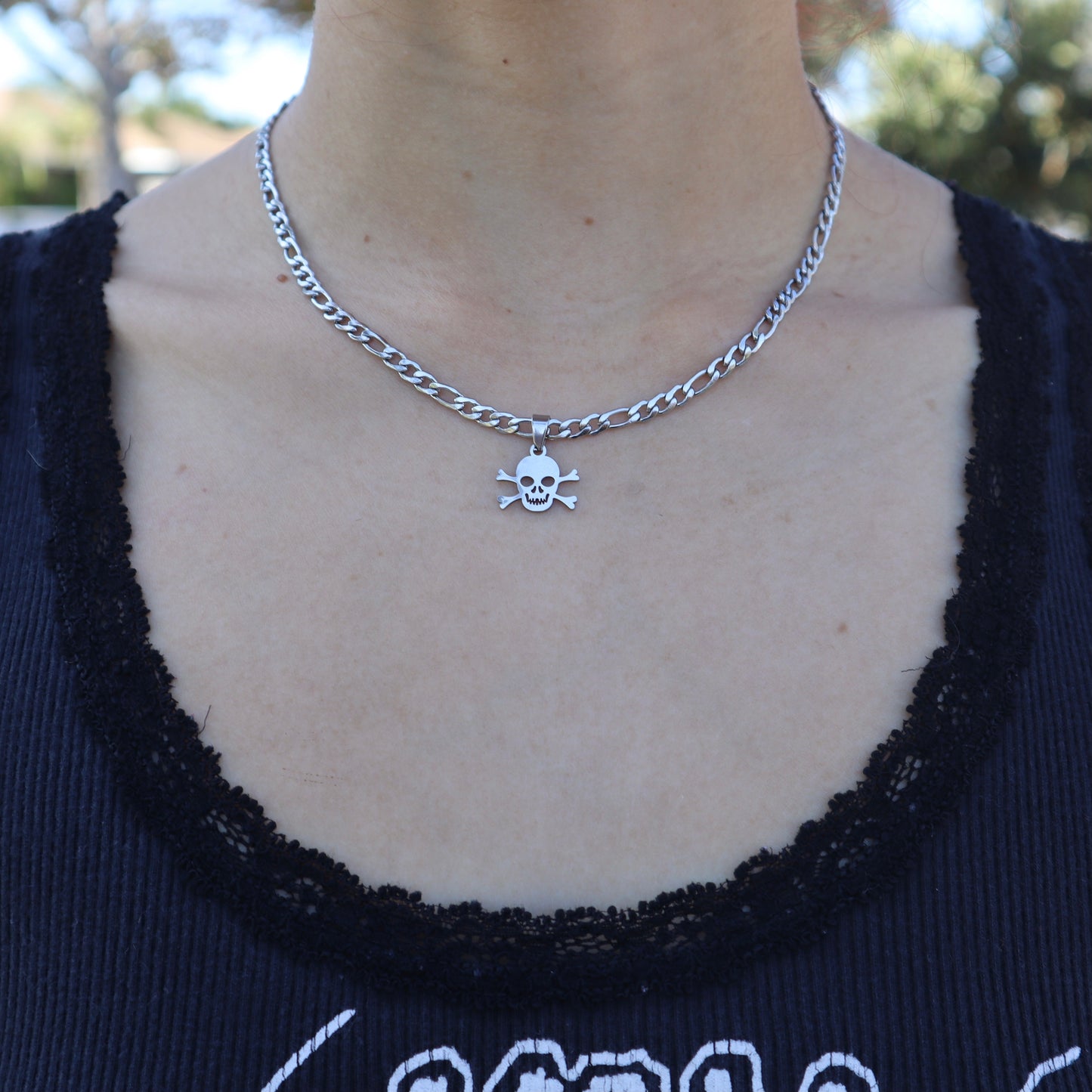 Cross Bone Figaro Chain