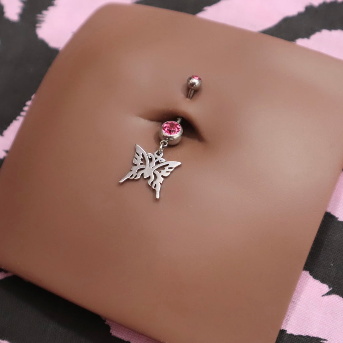 Pink Butterfly Belly Piercing