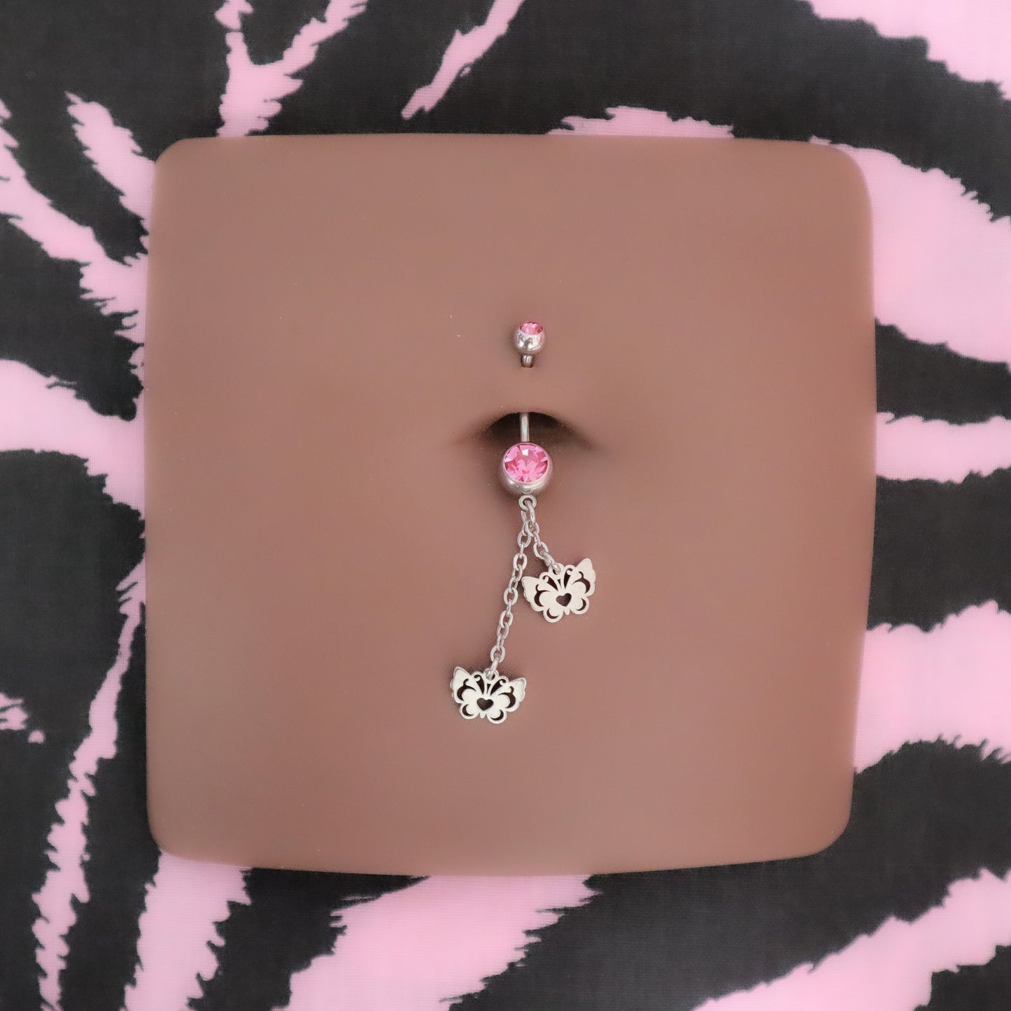 Pink Butterfly Love Belly Piercing