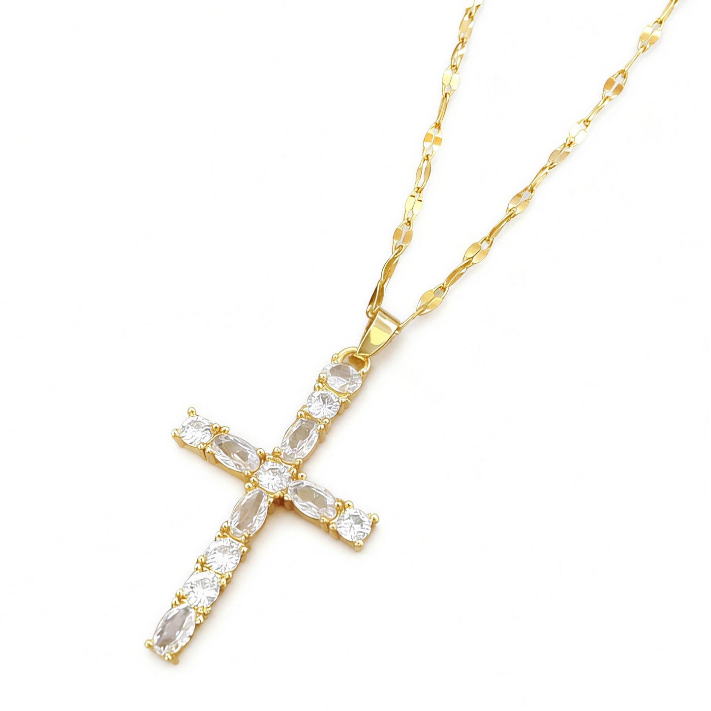 Golden Rhinestone Cross Chain